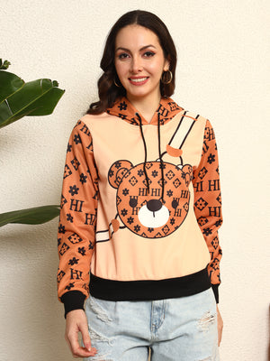 TANDUL Women Stylish Bear Printed Hoodie