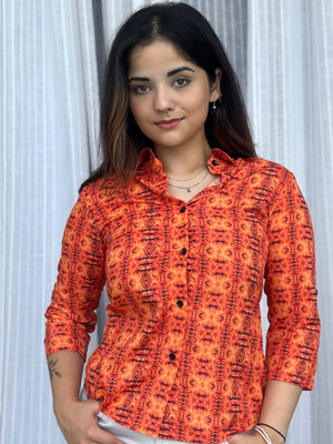 TANDUL Women Striking Orange Shirt