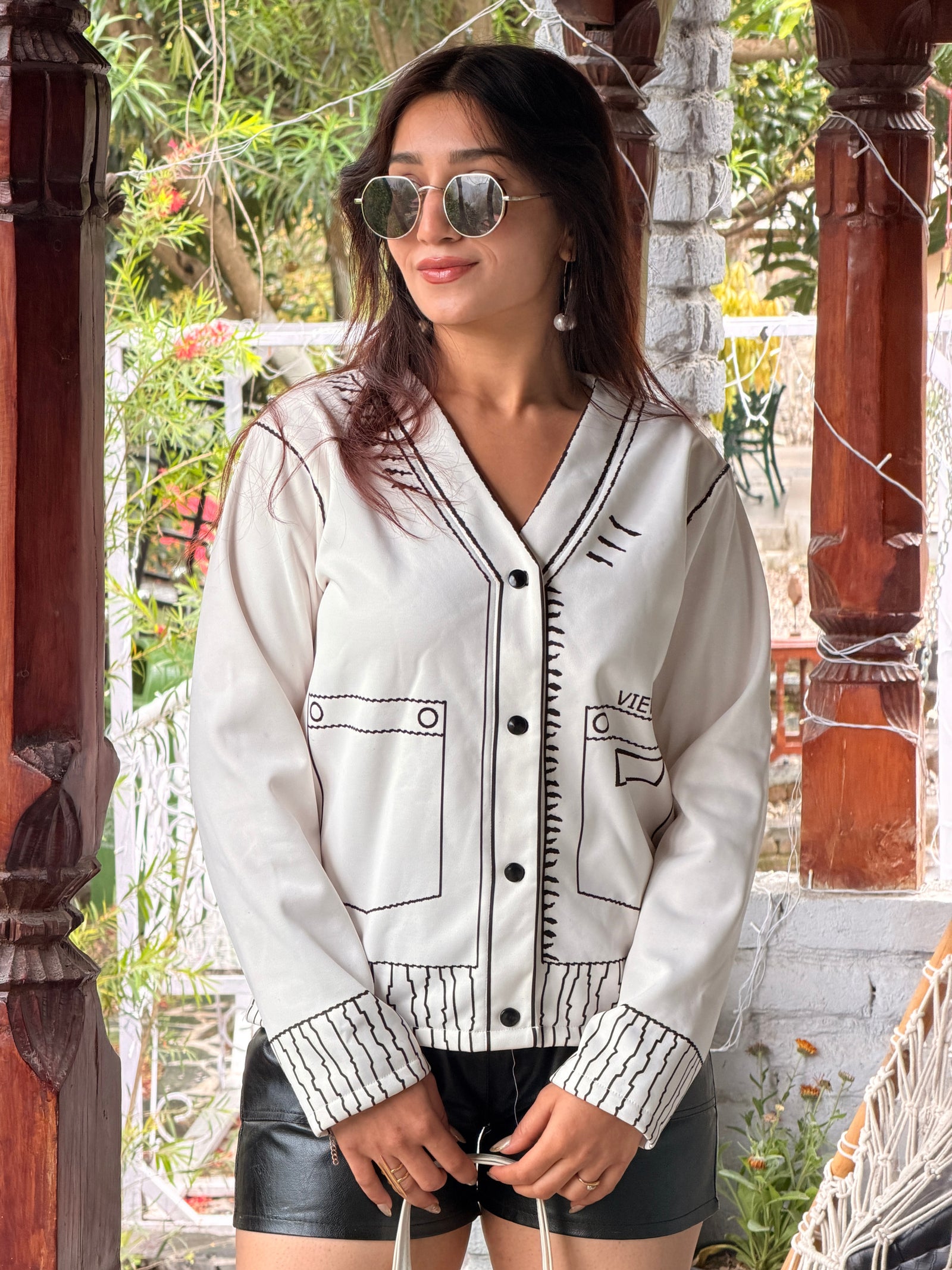 TANDUL Women White And Black Fleece Jacket