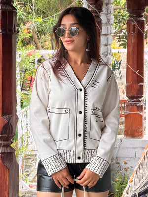 TANDUL Women White And Black Fleece Jacket