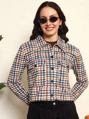 TANDUL Women Houndstooth Fleece Jacket