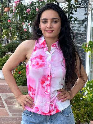 TANDUL Wome Pink  Floral Sleeveless Shirt