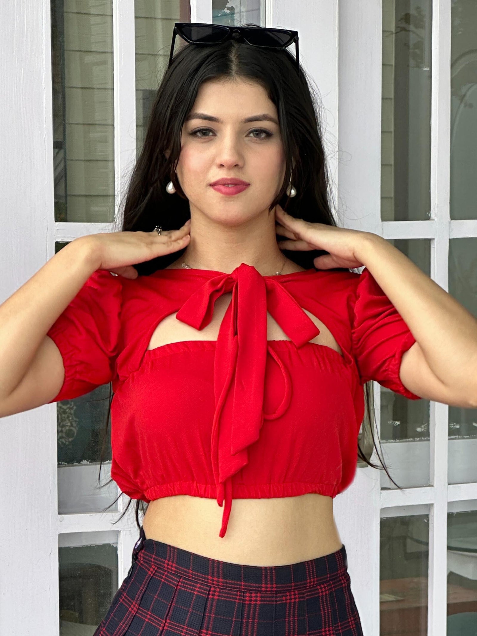 TANDUL  Casual Puff Sleeves Solid Women Red Top