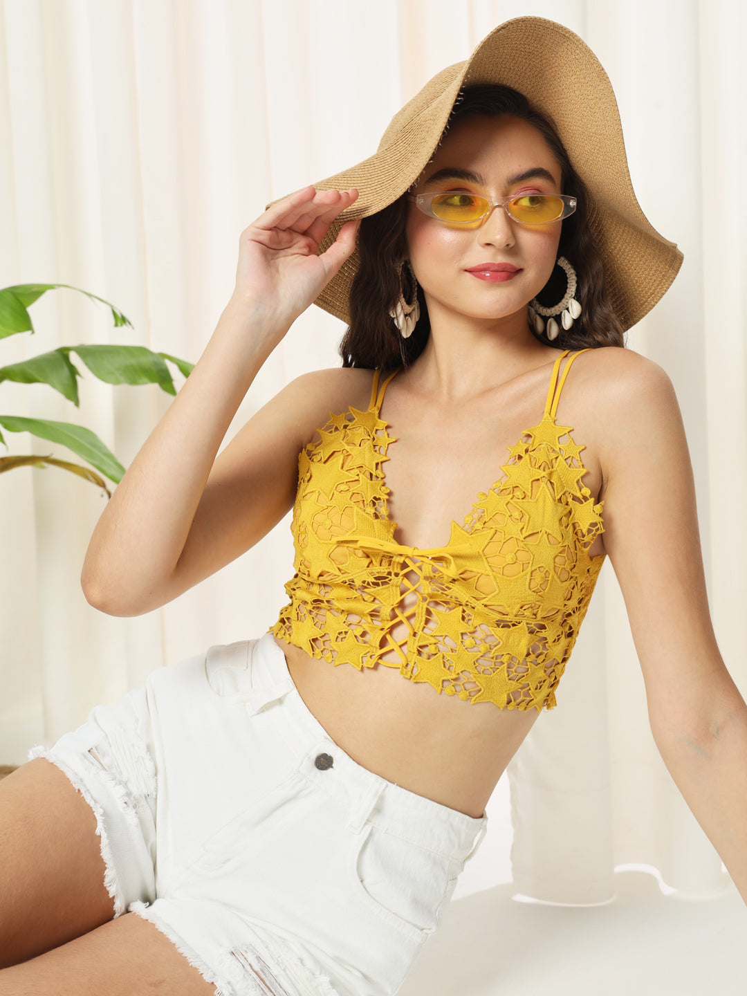 TANDUL  Casual Sleeveless Solid Women Yellow Top