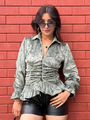 TANDUL Women Exquisite Green Velvet Top