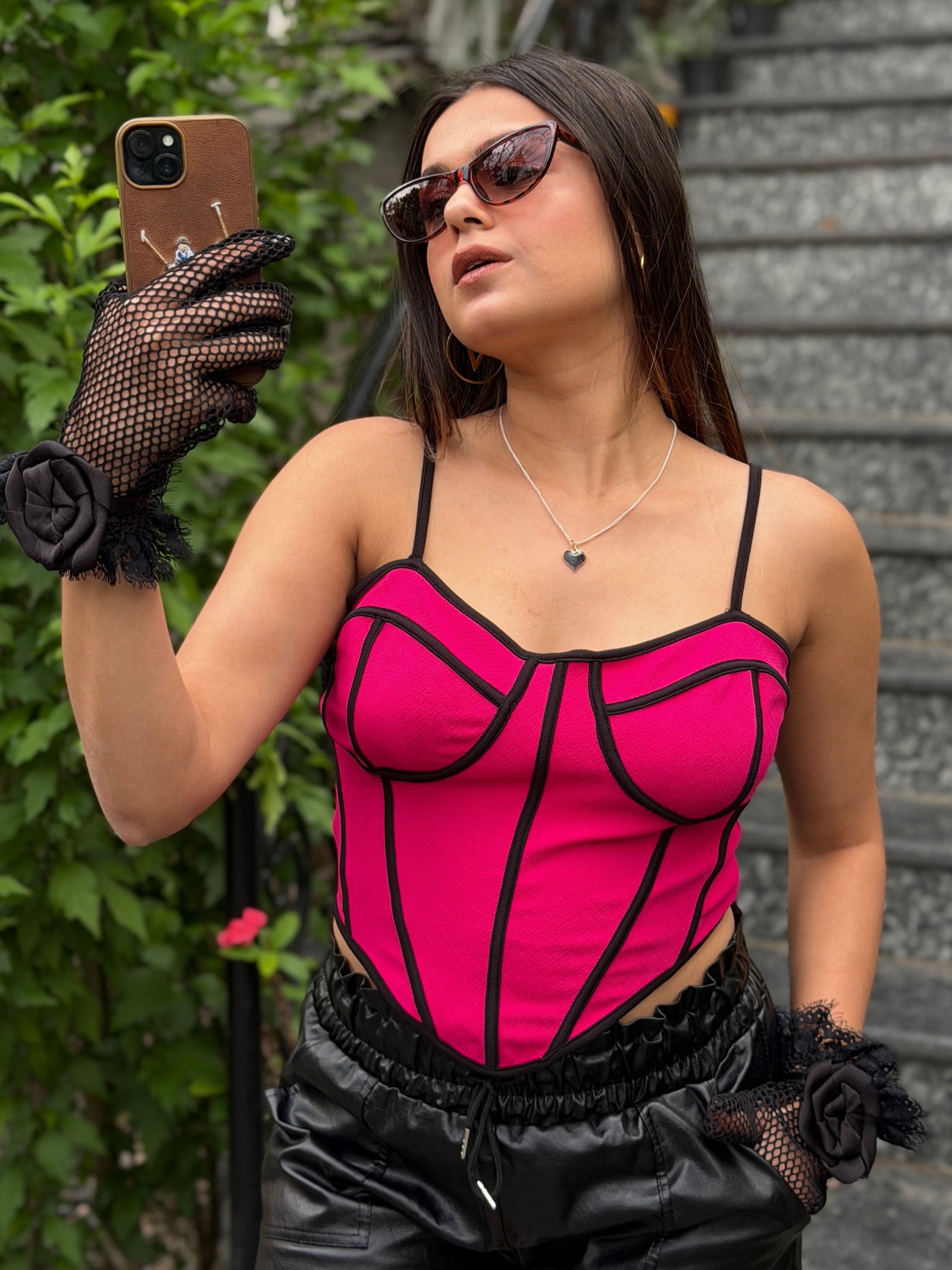 TANDUL Women Stunning Fuchsia Pink Corset Top
