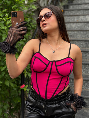 TANDUL Women Stunning Fuchsia Pink Corset Top