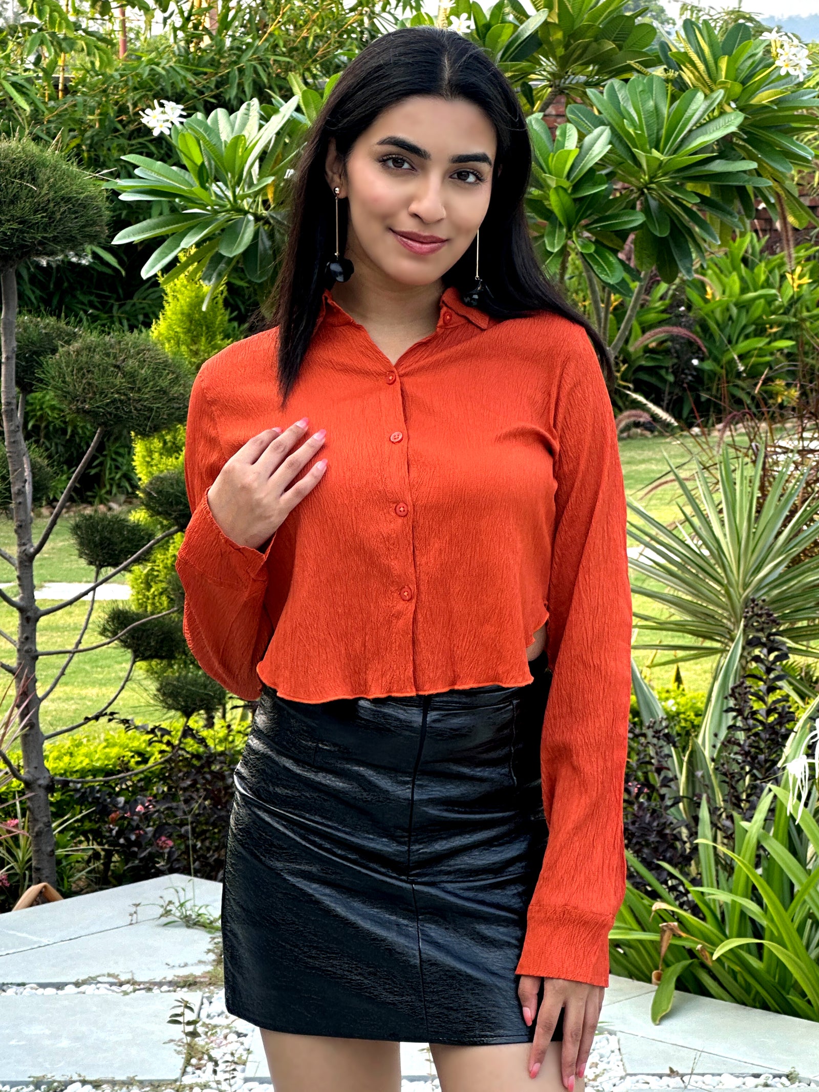 TANDUL Women Orange Solid Crop Shirt