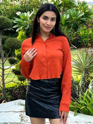 TANDUL Women Orange Solid Crop Shirt