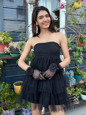 TANDUL Women Stunning Black Net Dress