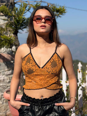 TANDUL Women Stunning Yellow Lace Top
