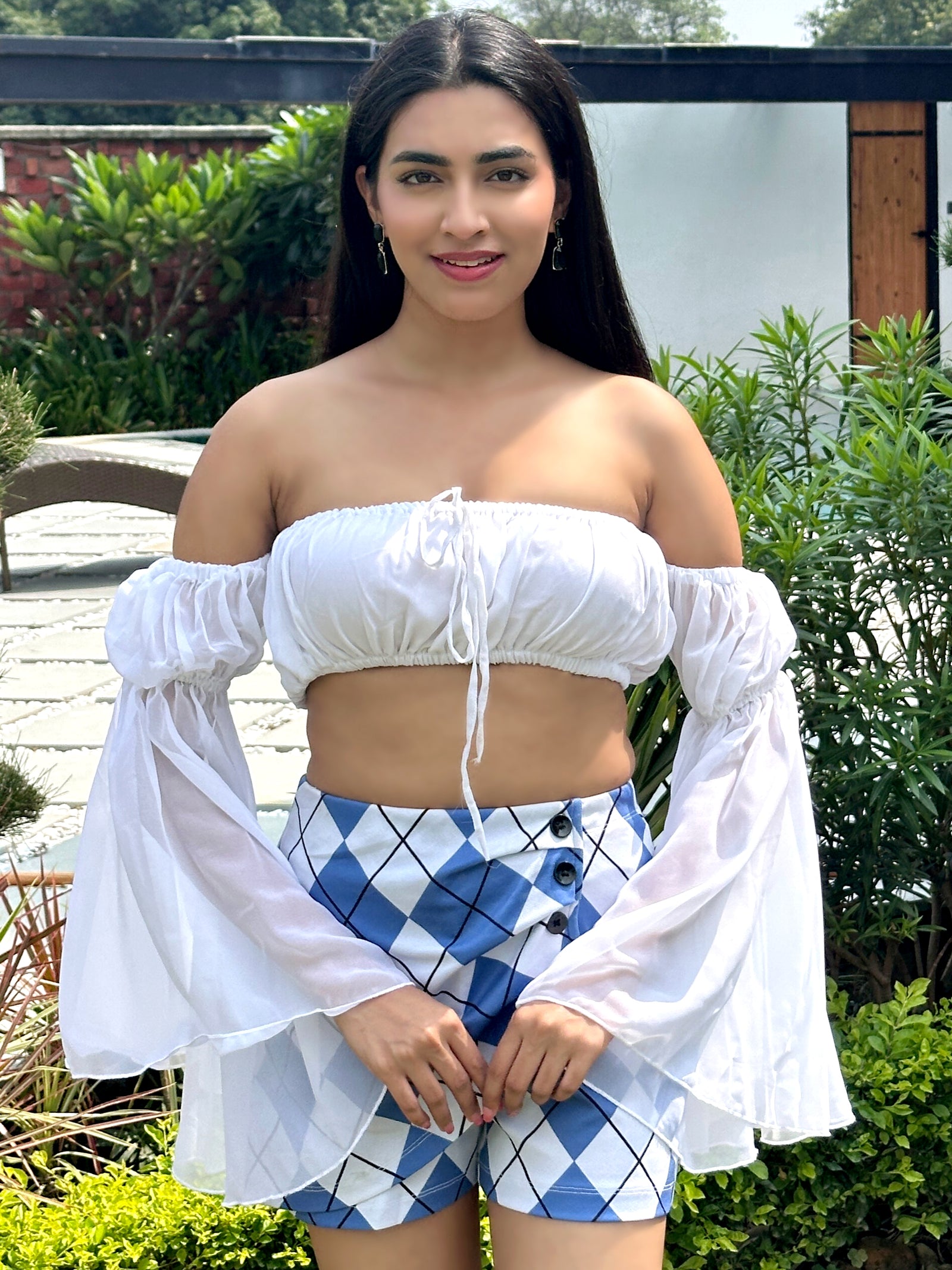 TANDUL Women Solid White Georgette Crop Top
