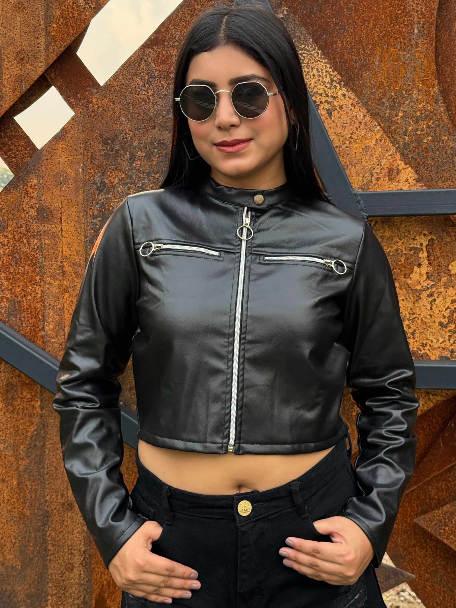 TANDUL Women Sleek Black Leather Jacket