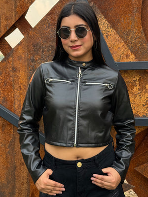 TANDUL Women Sleek Black Leather Jacket