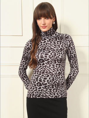TANDUL  Women Solid High Neck Grey Sweater