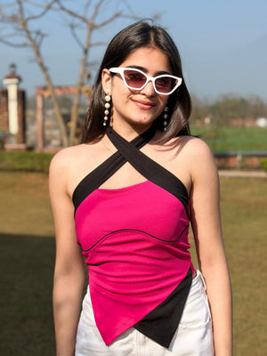 TANDUL Women Chic Pink and Black Top