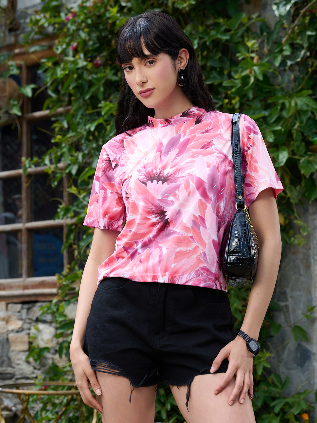 TANDUL Women Pink Feathers Printed  T-shirt