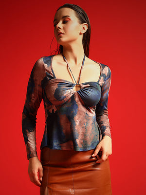 TANDUL  Casual Regular Sleeves Printed Women Brown Top