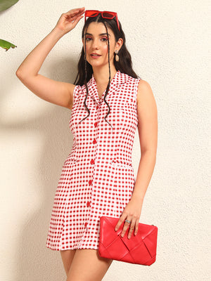 TANDUL Women Charming Red and White Checkered Dress