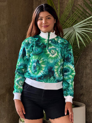TANDUL Women Stunning Green Tie-Dye Sweatshirt