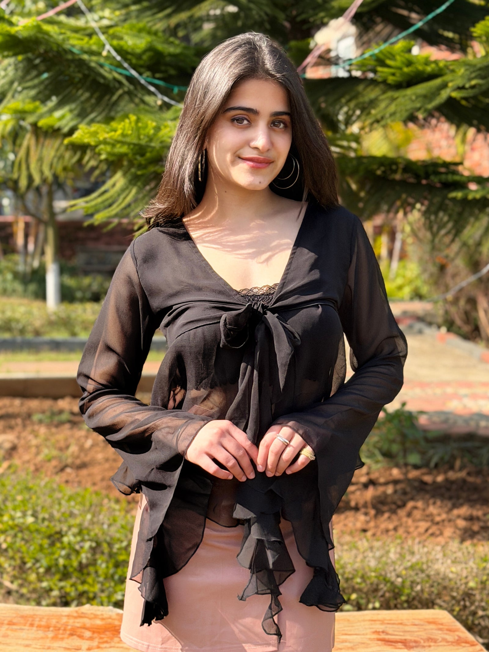 TANDUL Elegant Black Ruffled Top
