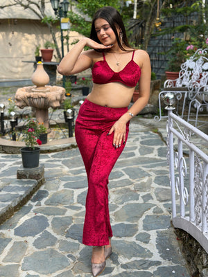 TANDUL Women Equisite Red Velvet Co-ord Set