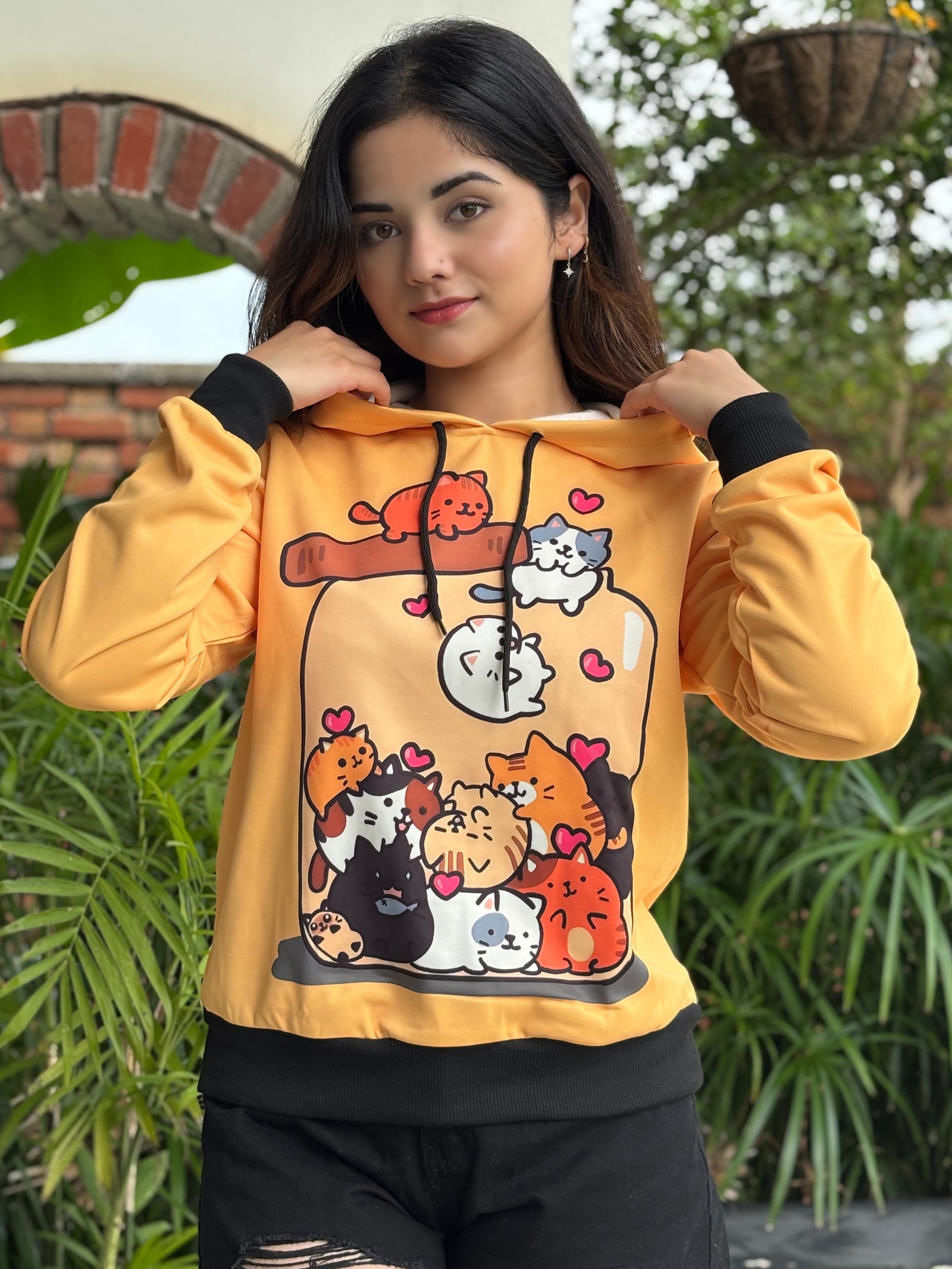 TANDUL Women Yellow Prined Hoodie
