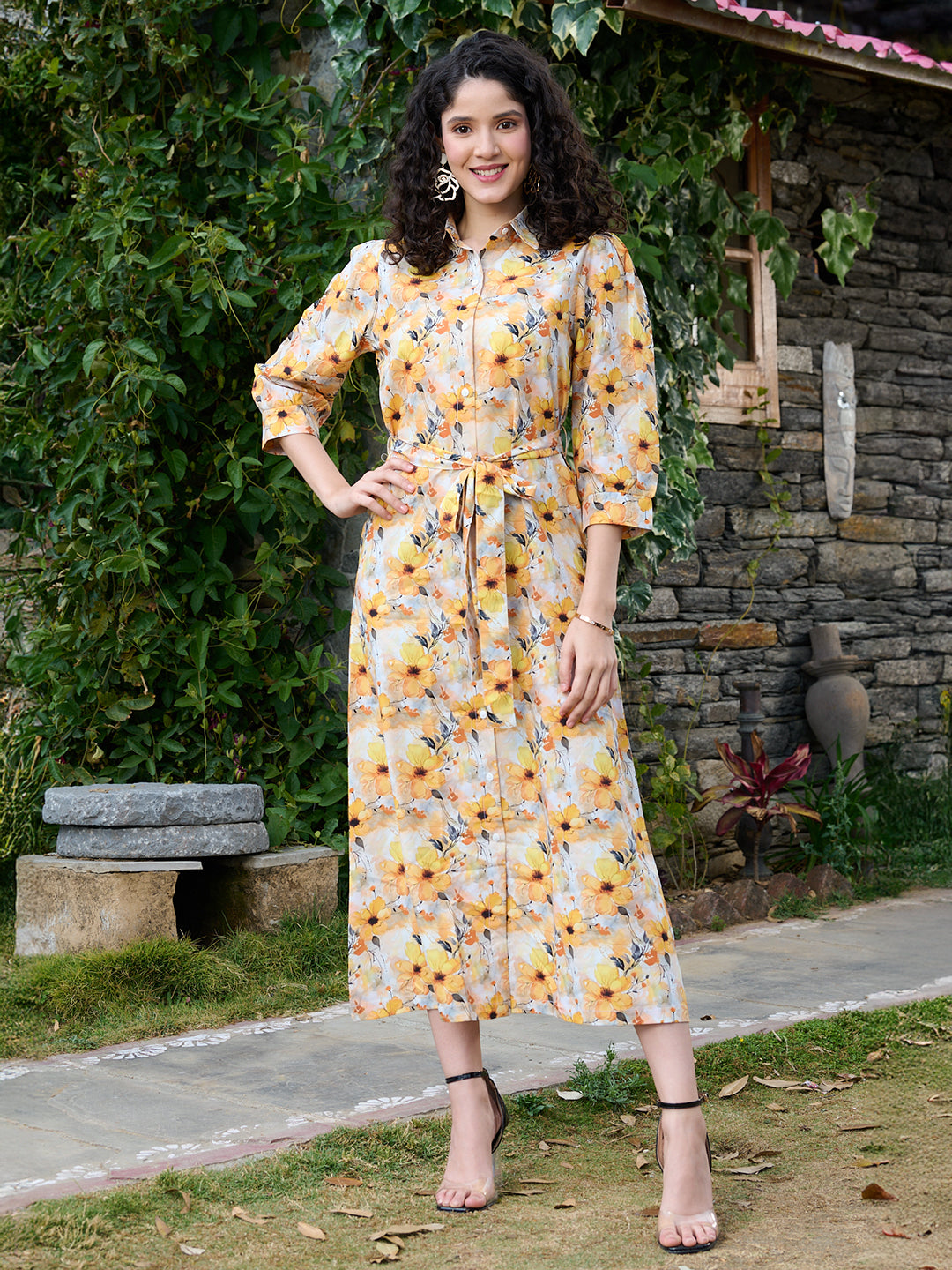 TANDUL Women Yellow Floral Printed Dress
