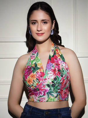 TANDUL  Casual Sleeveless Floral Print Women Multicolor Top