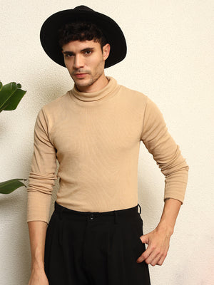 TANDUL Men Solid Turtle Neck Beige Sweater