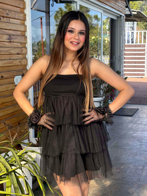 TANDUL Women Stunning Black Net Dress