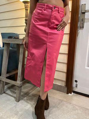TANDUL Women Stunning Pink Leather Skirt