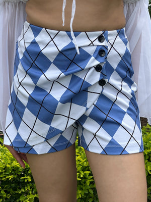 TANDUL Women Stylish Blue and White Argyle Patterned Shorts
