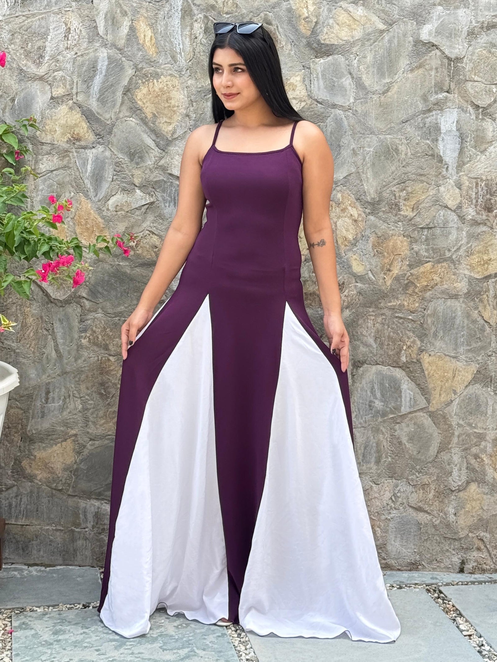 TANDUL Women Purple and White Long Flared Dress