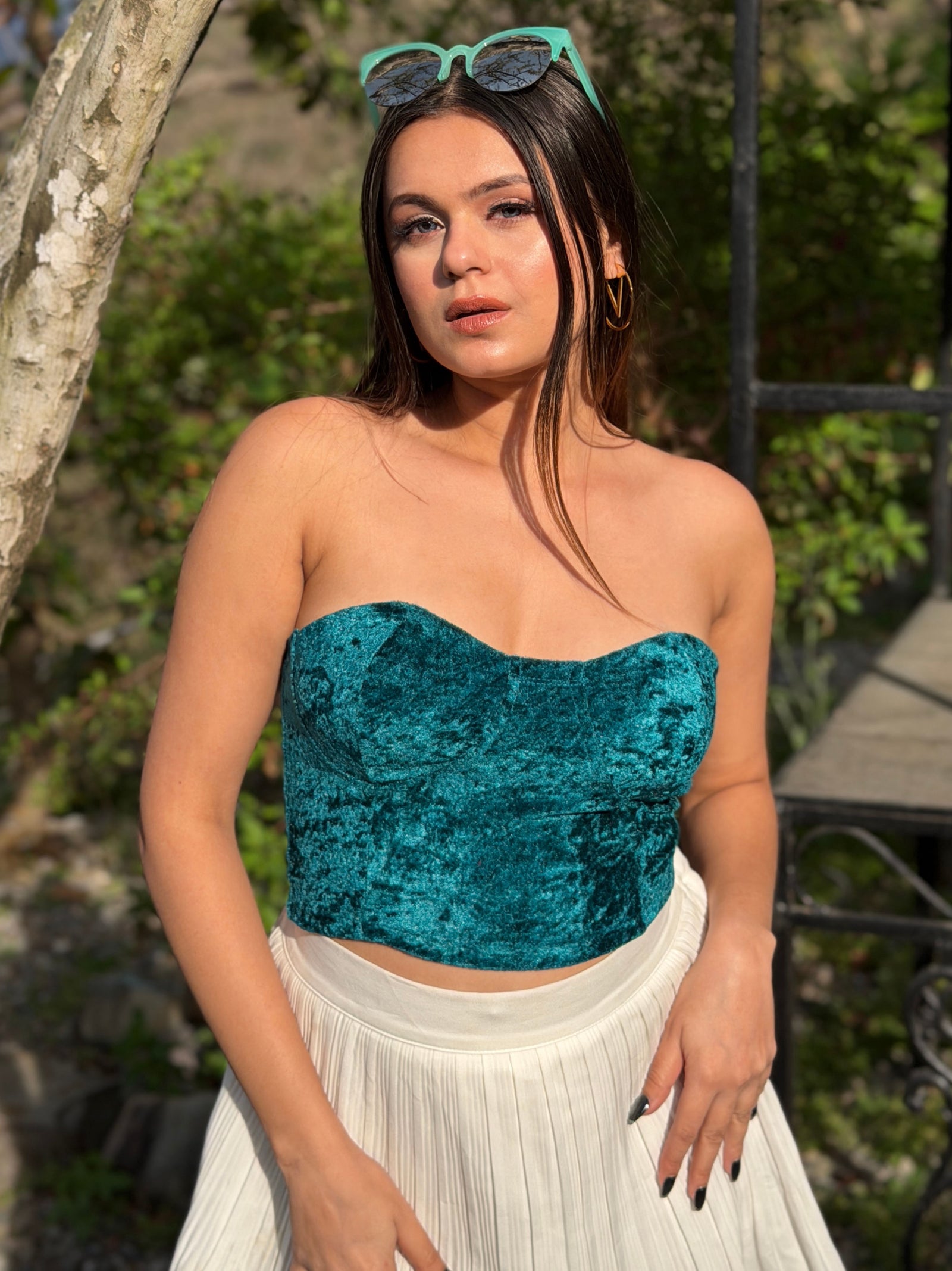 TANDUL Casual Sleeveless Solid Women Teal Top