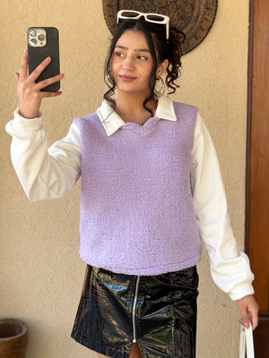 TANDUL Women Chic Purple Fur Sweater