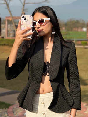 TANDUL Women Sleek Black Quilt Blazer