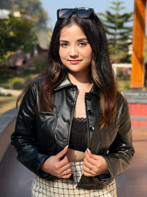 TANDUL Women Timeless Black Leather Jacket