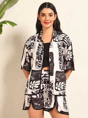 TANDUL Women Stylish Black and Beige Printed co-ord set