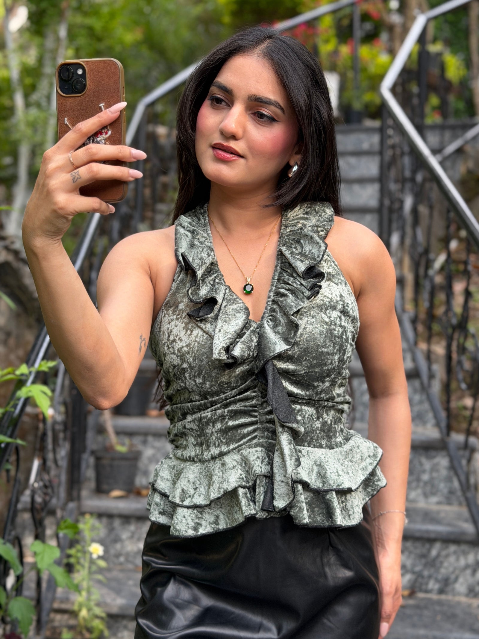 TANDUL Women Exquisite Green Velvet Top