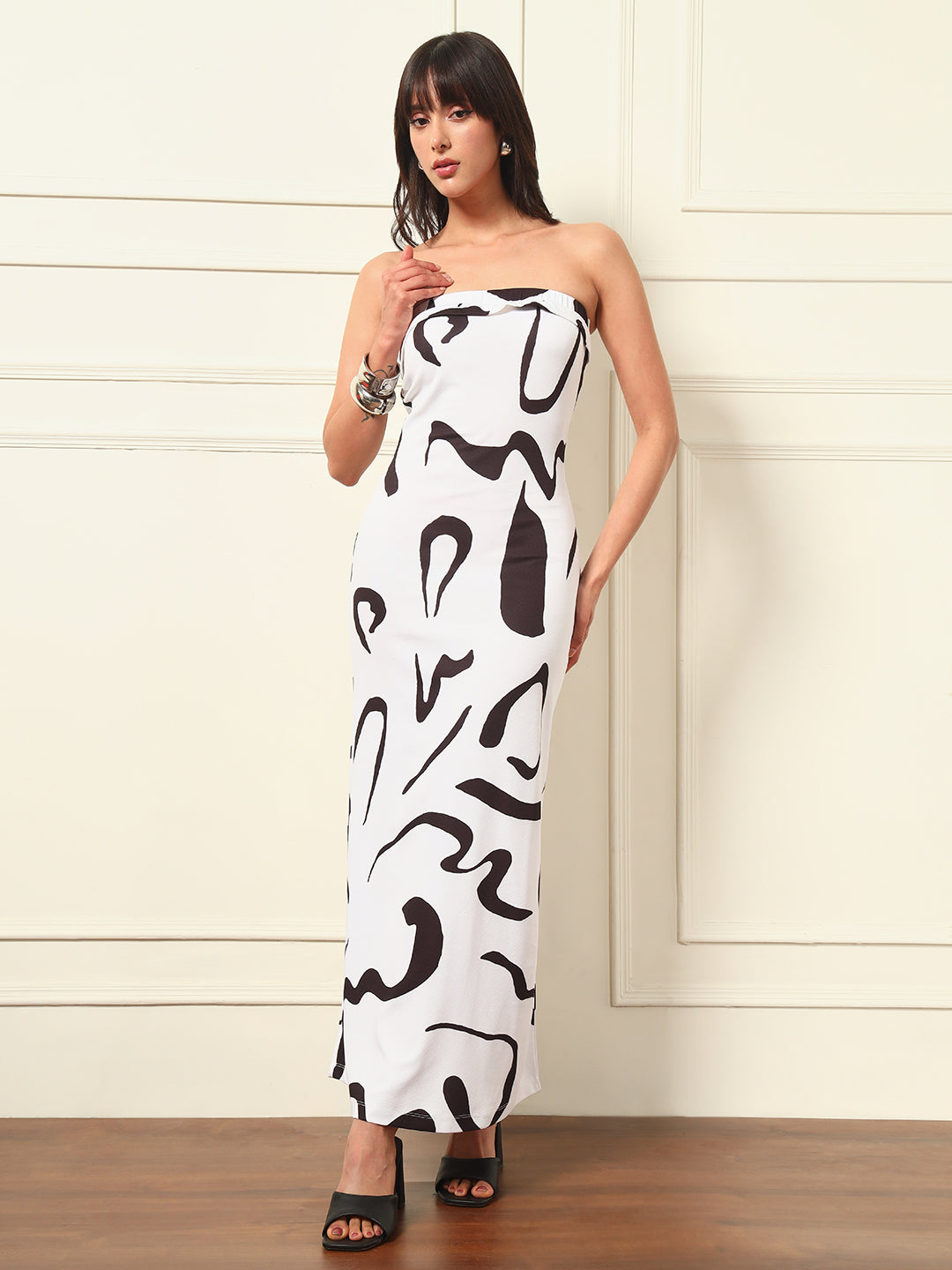 TANDUL Women White and Black Printed Dress