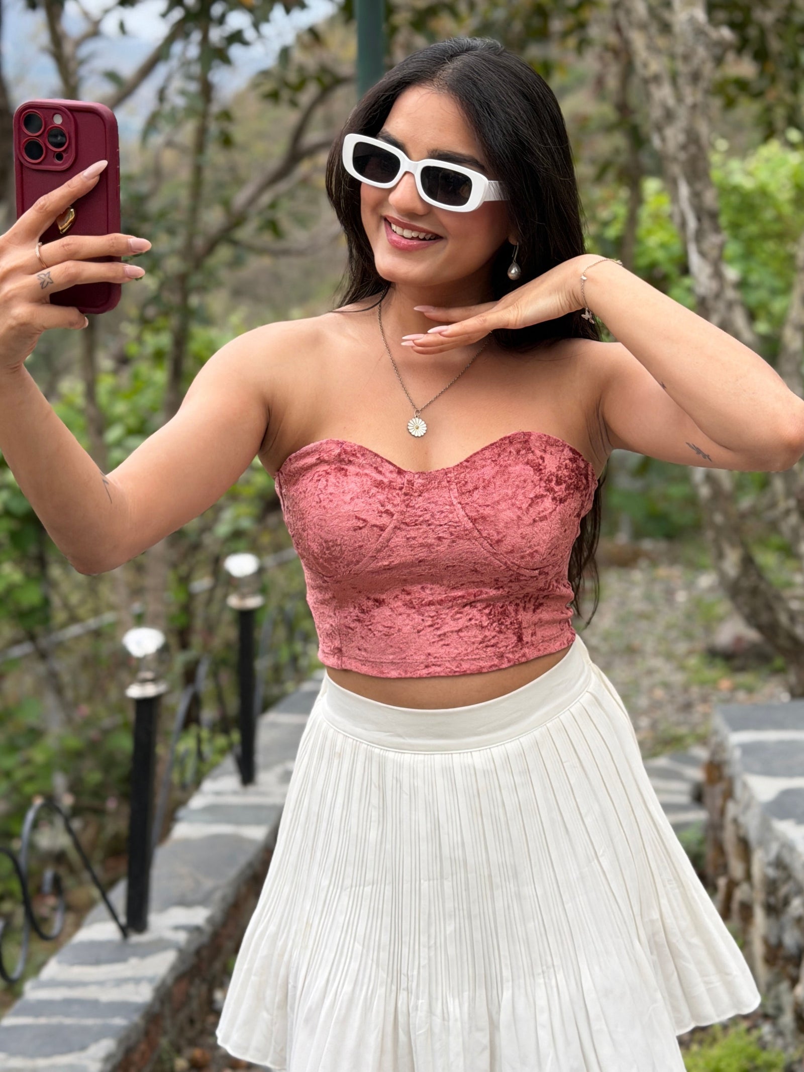 TANDUL Women Stunning Pink Velvet Top