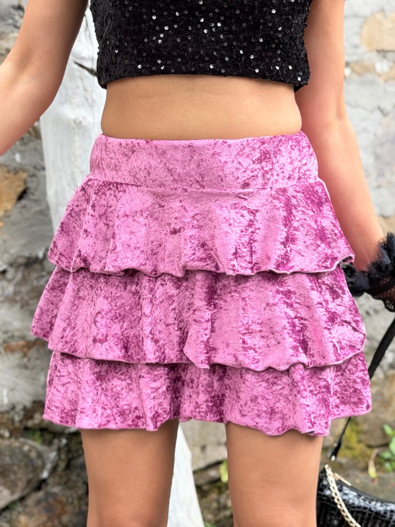TANDUL Women Alluring Pink Velvet Skirt