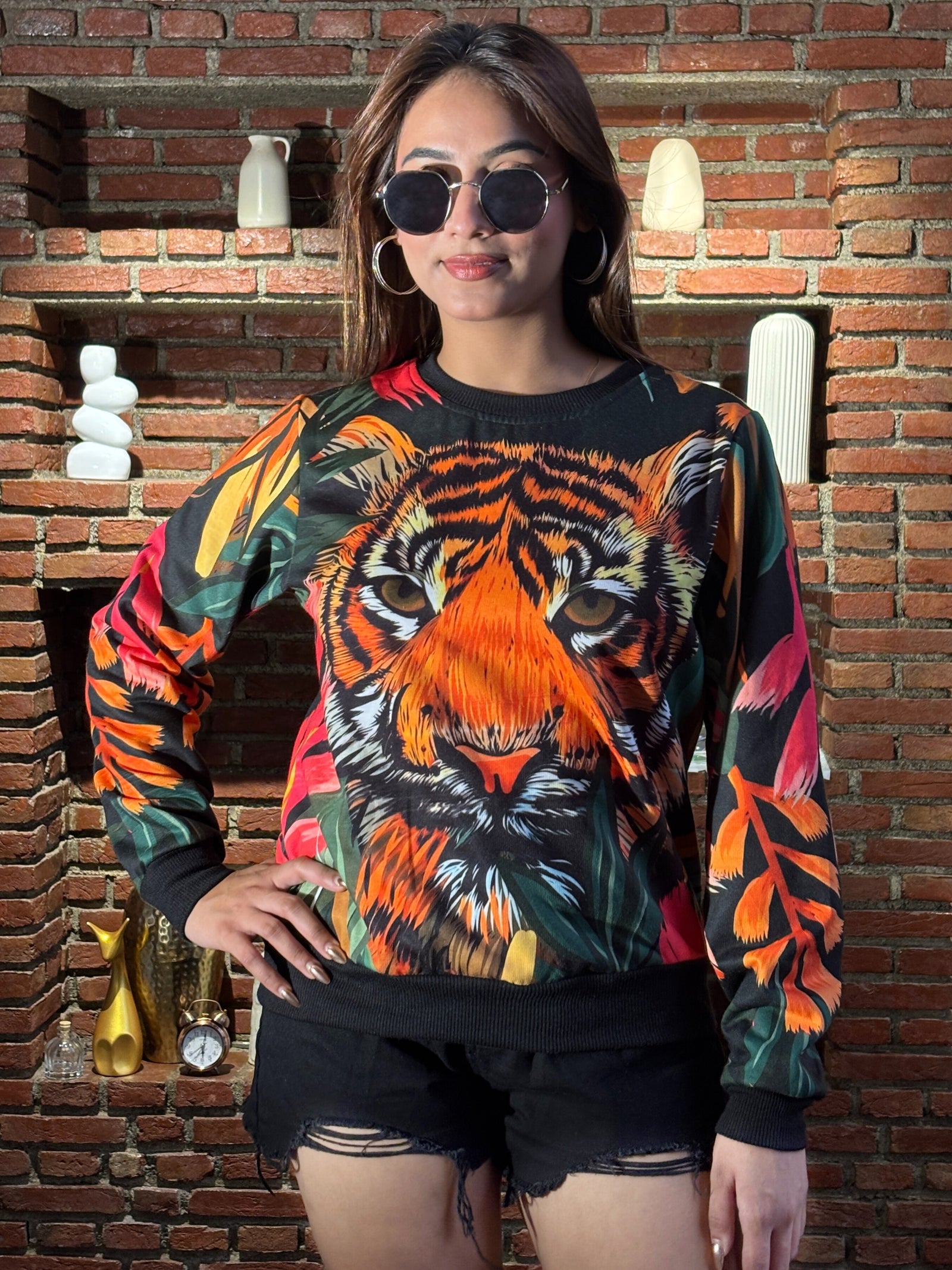 TANDUL Women Vibrant Tiger Sweatshirt