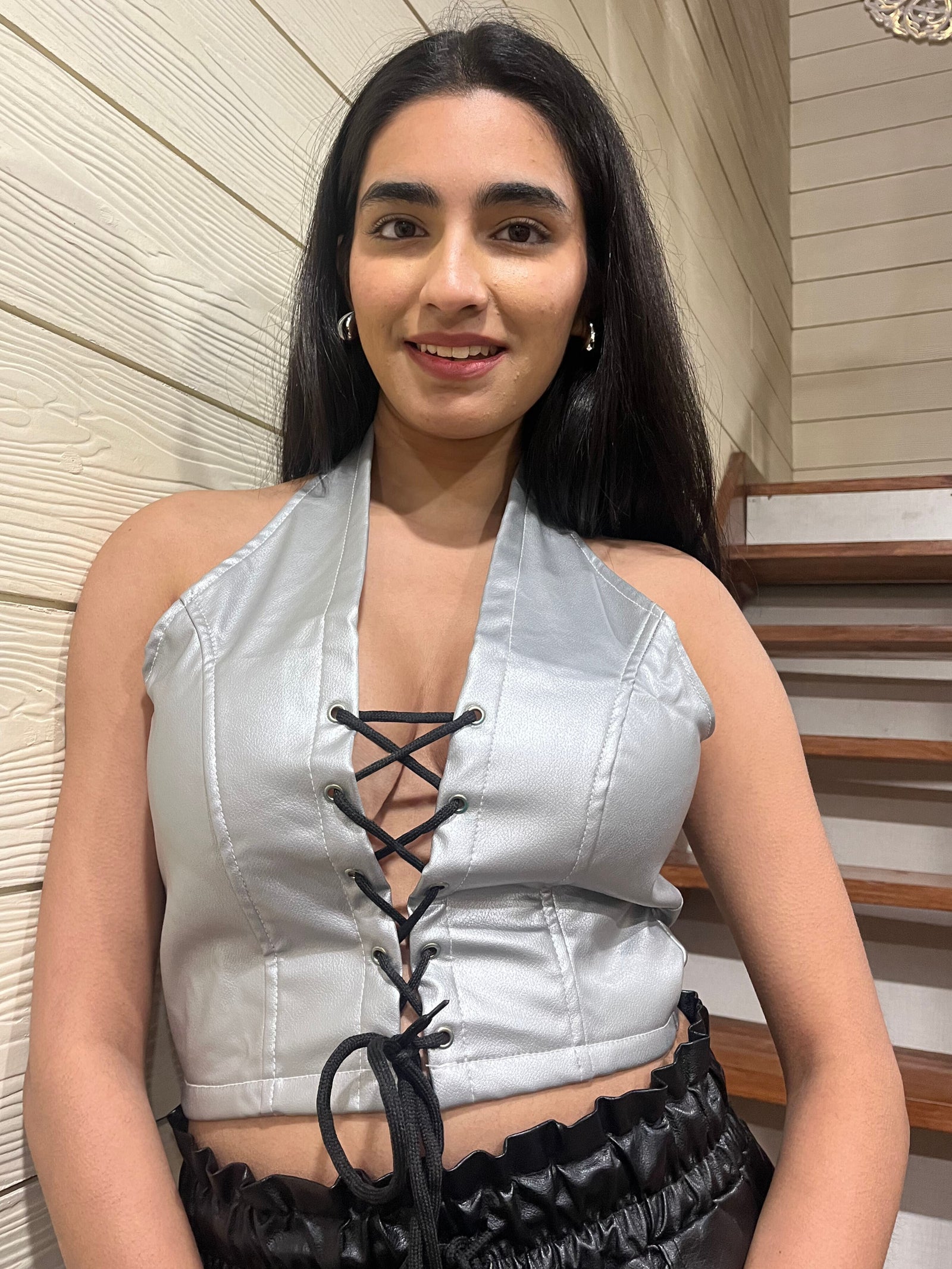 TANDUL Casual Sleeveless Solid Women Silver Top