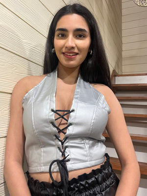 TANDUL Casual Sleeveless Solid Women Silver Top