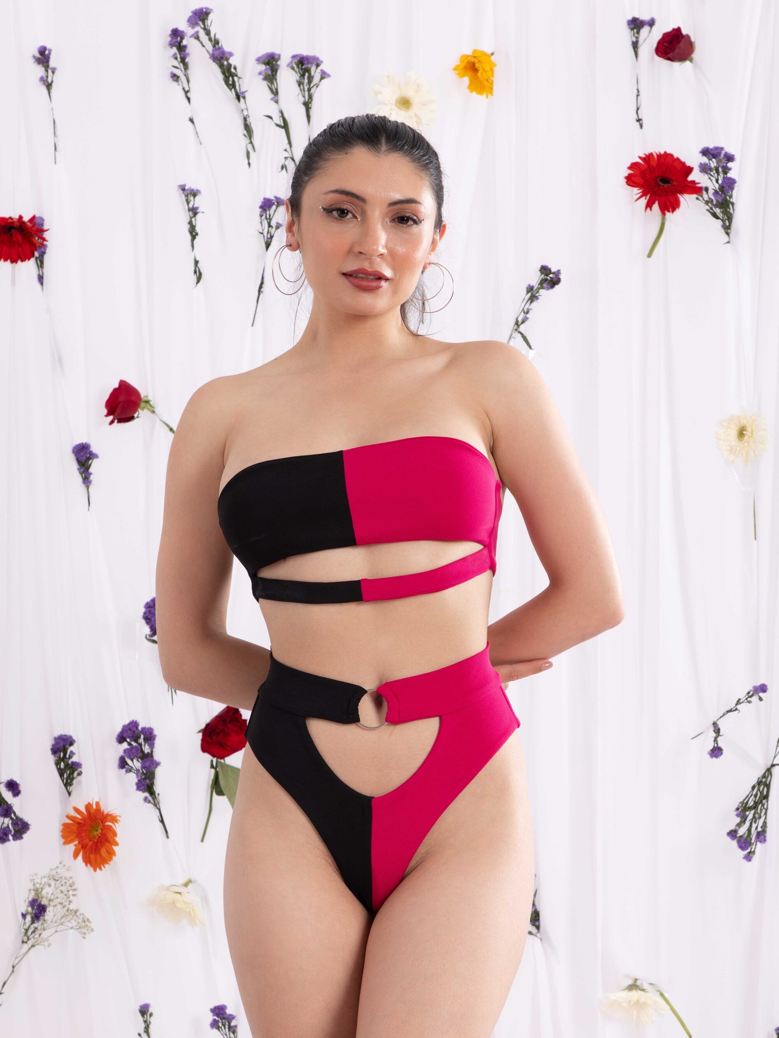 ELTIRE Women Stylish Pink and Black Lingerie Set