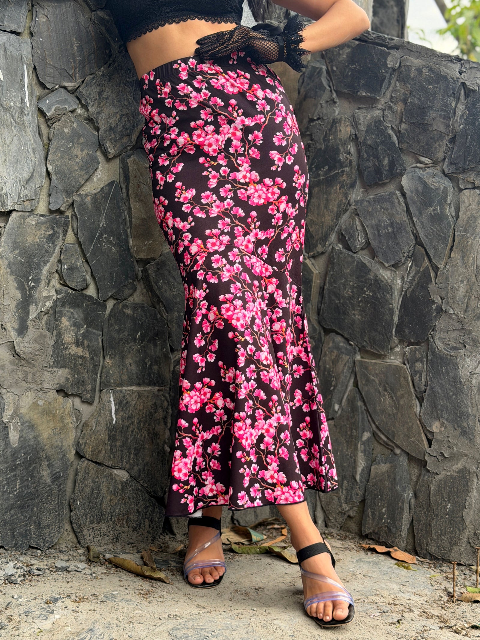 TANDUL Women Printed Regular Pink and Black Skirt