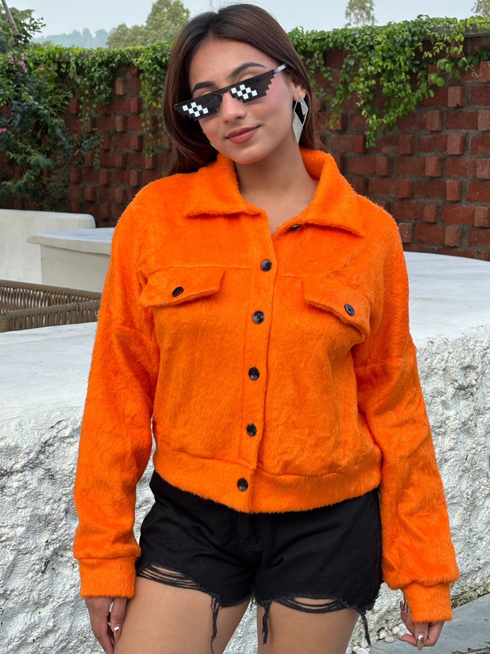 TANDUL Women Orange Fur Jacket