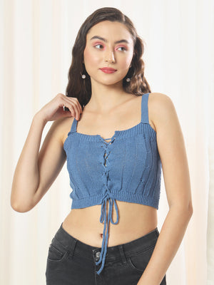 TANDUL  Casual Sleeveless Solid Women Blue Top